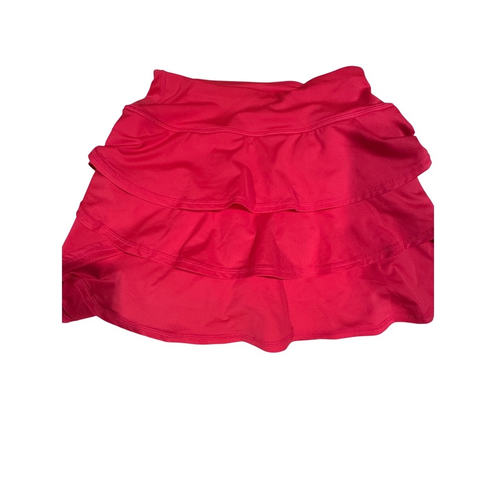 Ideology Womens Pink Tiered Ruffle Active Skort XS Zipper Pocket Athleisure